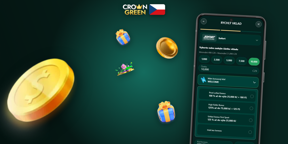 Obrazovka pokladny Crowngreen Kasina s minimálním vkladem a promo kódem GIFTCZ77