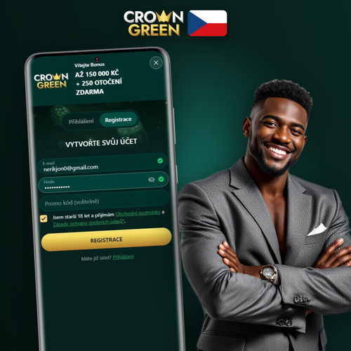 Crowngreen Kasino registrace – přehledný formulář s ikonami telefonu a e-mailu