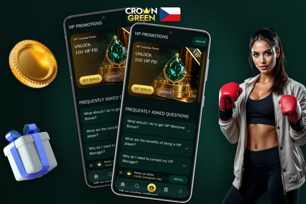 Pětistupňový VIP program Crowngreen Kasino se zlatým žetonem a hvězdami prémiových výhod