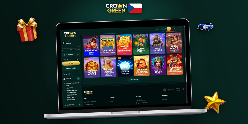 Notebook s Windows a iMac s macOS zobrazující Crowngreen Kasino na počítači vedle sebe